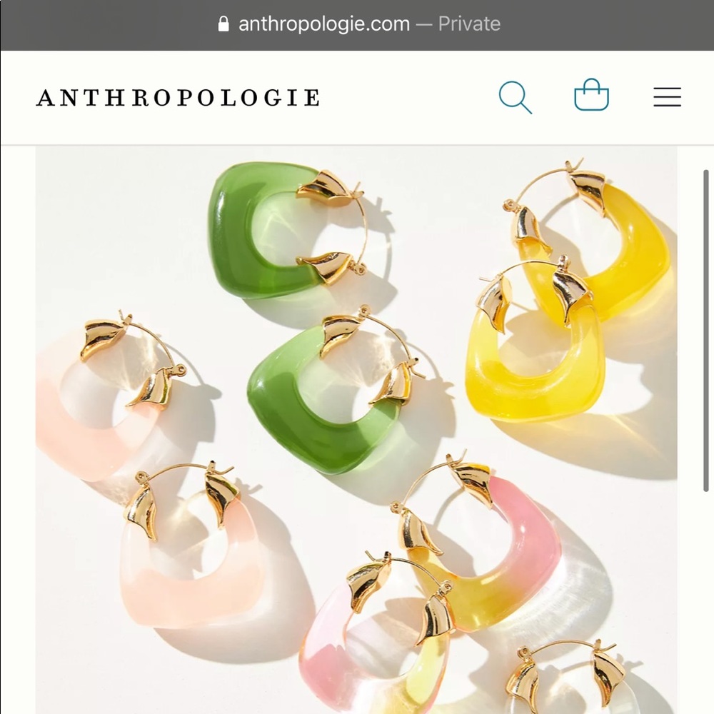 Anthropologie Resin Hoop Earrings Gold Baby Blue NEW